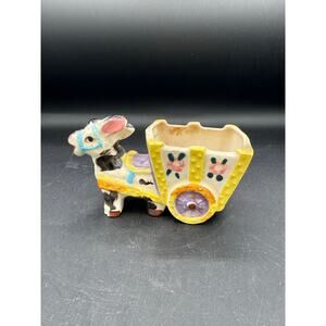 Rare ITALY Majolica Donkey Figurines Pulling Cart
